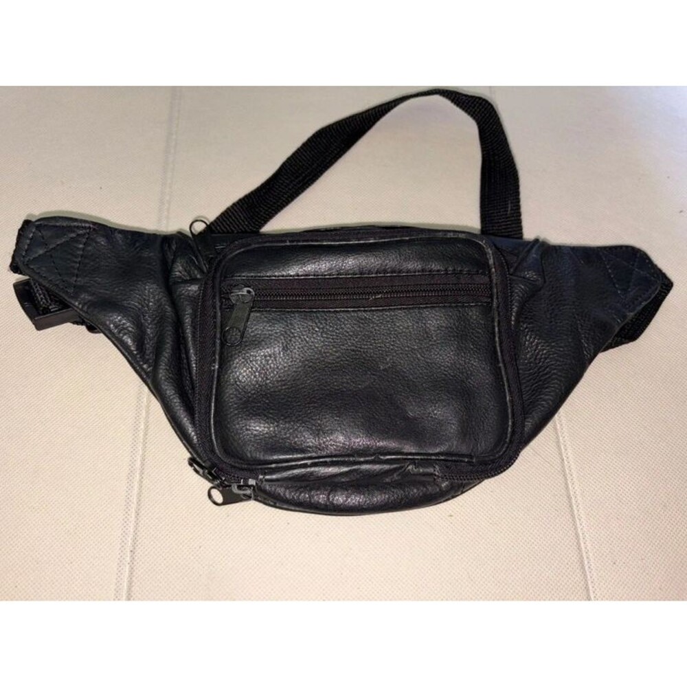 Black leather Fanny pack multi zip